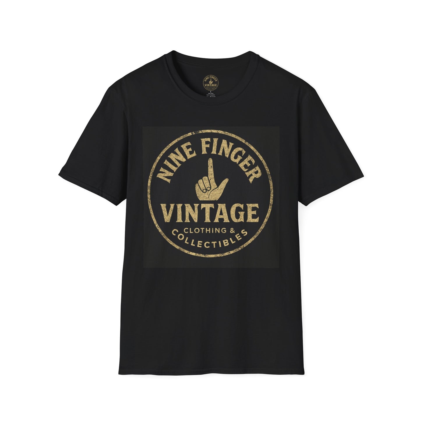 'Nine Finger Vintage' Graphic T-Shirt Retro Hand Logo Tee, BLACK ONLY