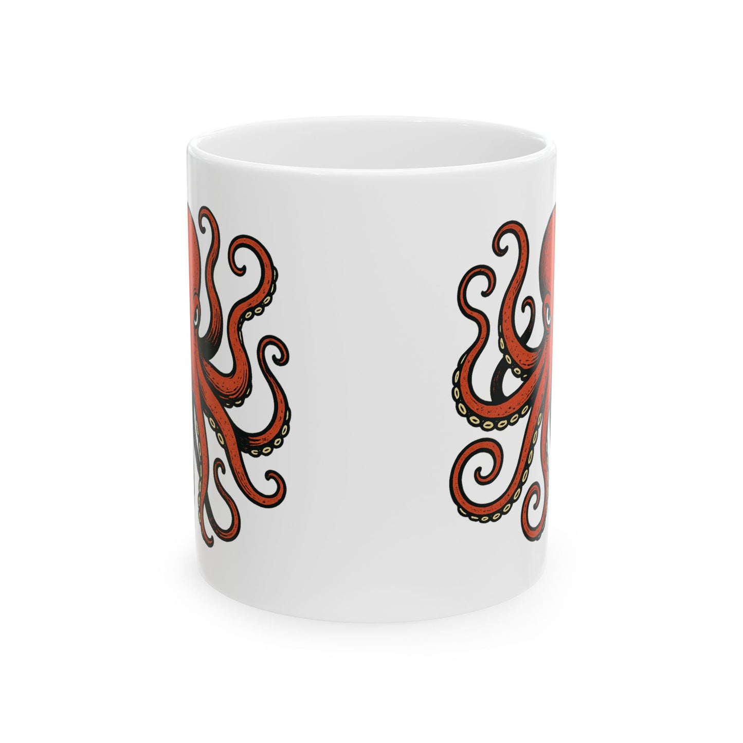 Octopus Ceramic Mug - Nautical Red Octopus Coffee Cup (11oz/15oz)