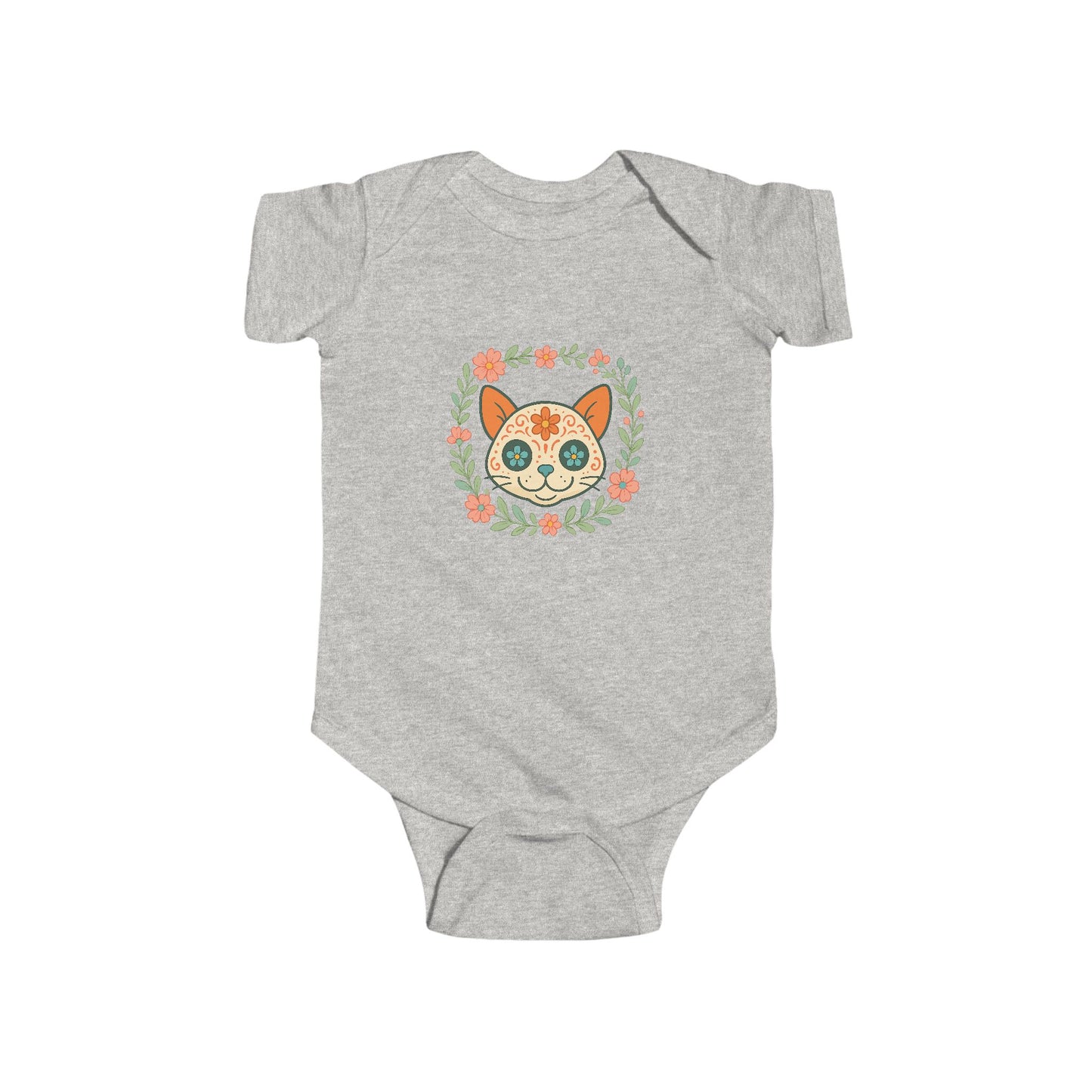Infant Bodysuit — Colorful Floral Sugar Skull Cat Design