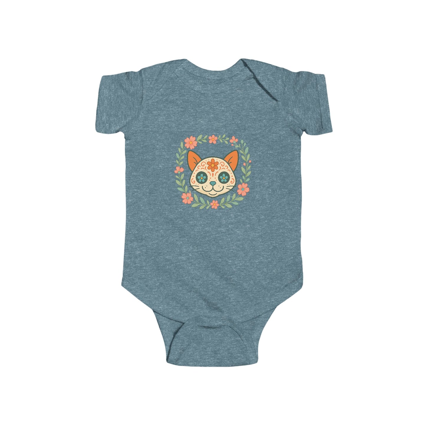 Infant Bodysuit — Colorful Floral Sugar Skull Cat Design