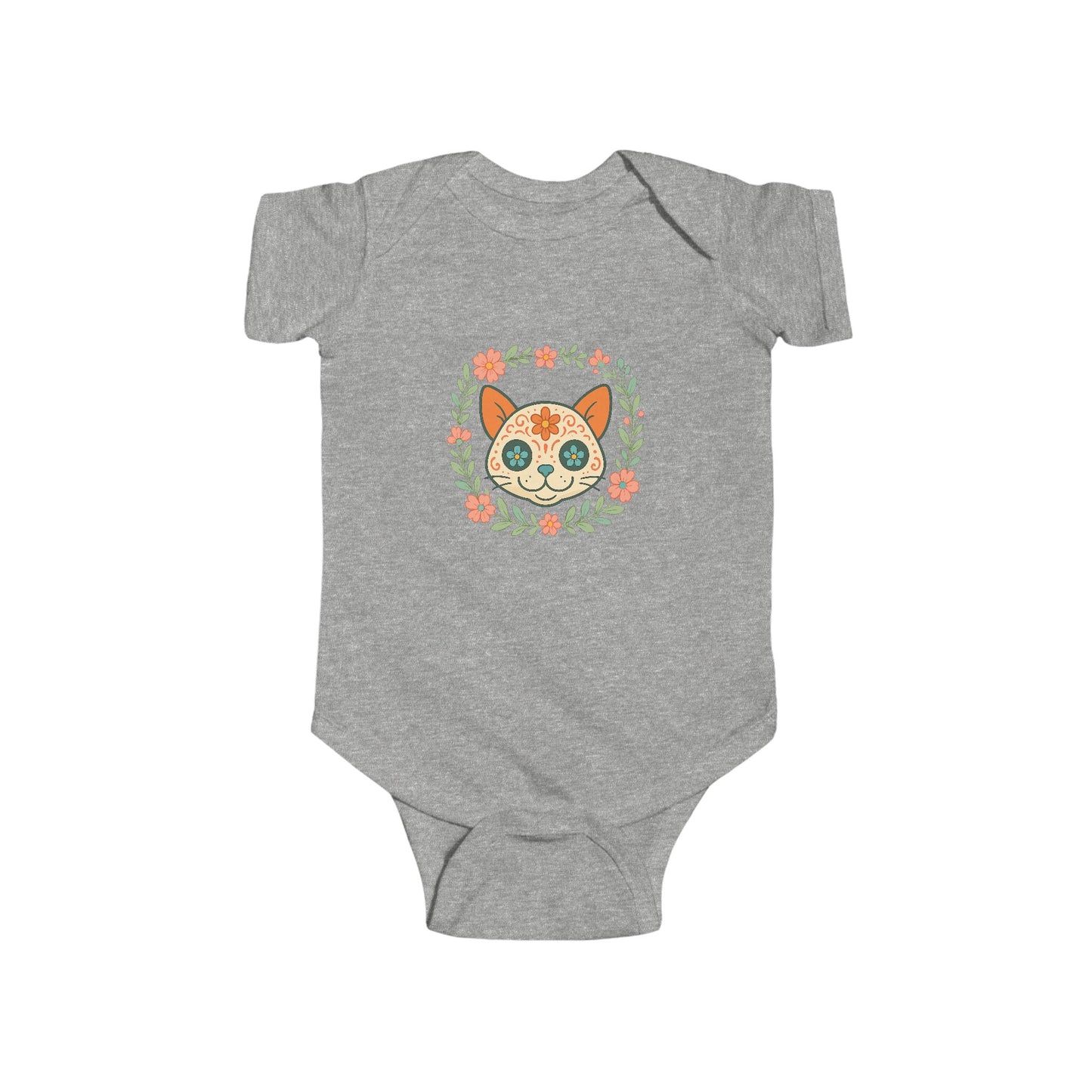 Infant Bodysuit — Colorful Floral Sugar Skull Cat Design