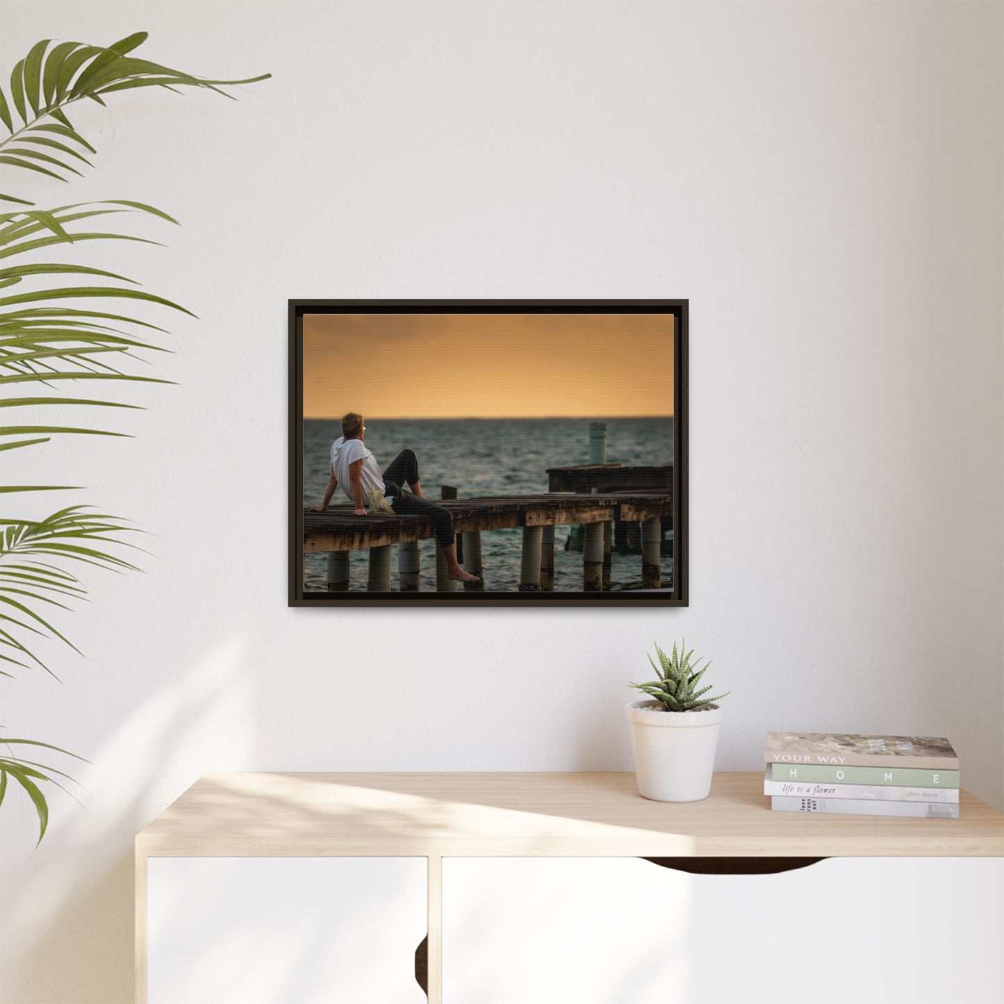Sunset Pier Matte Canvas Framed Wall Art