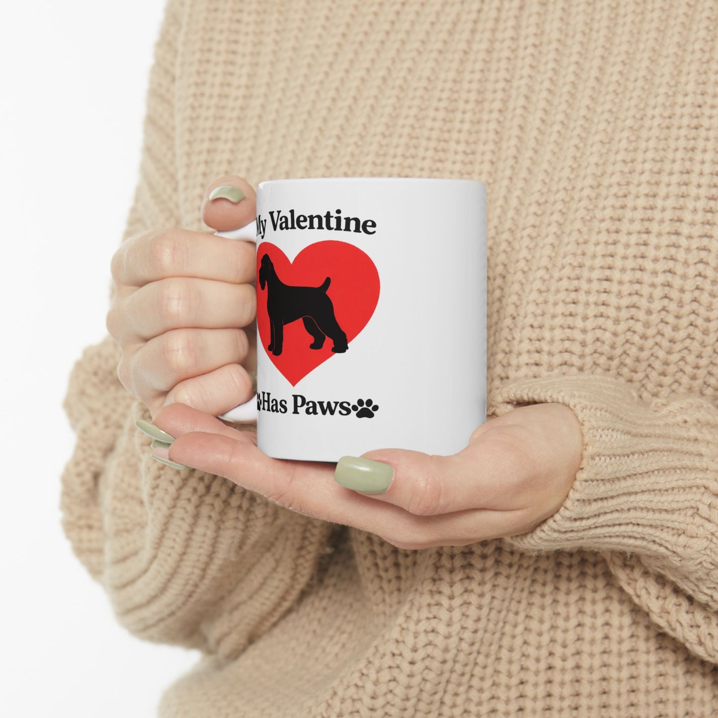 My Valentine Has Paws Schnauzer Valentine's Day Dog Ceramic Mug (11oz, 15oz)