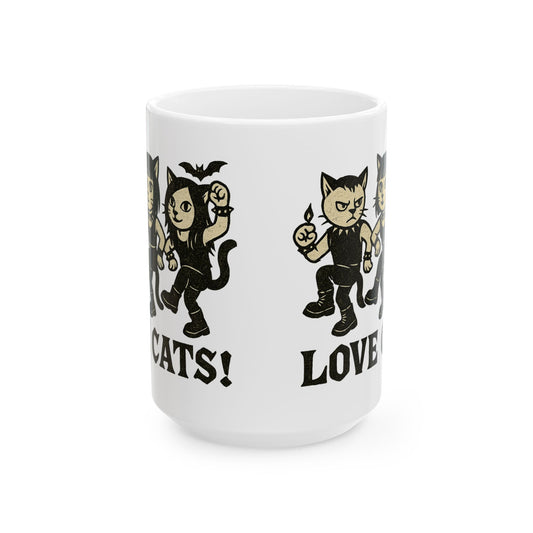 Love Cats! Goth Cat Illustration Ceramic Mug (11oz, 15oz)