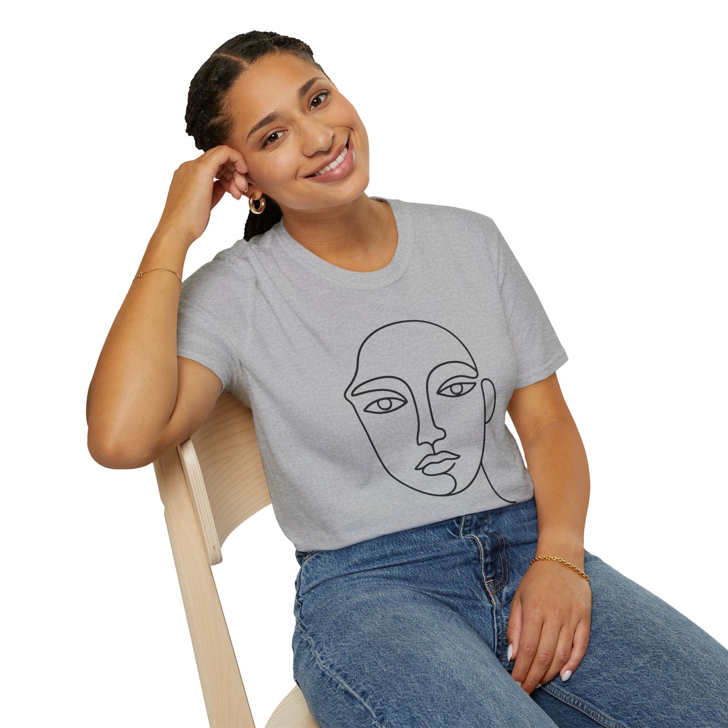 Minimal Line Art Face T-Shirt — Modern Abstract Portrait Tee