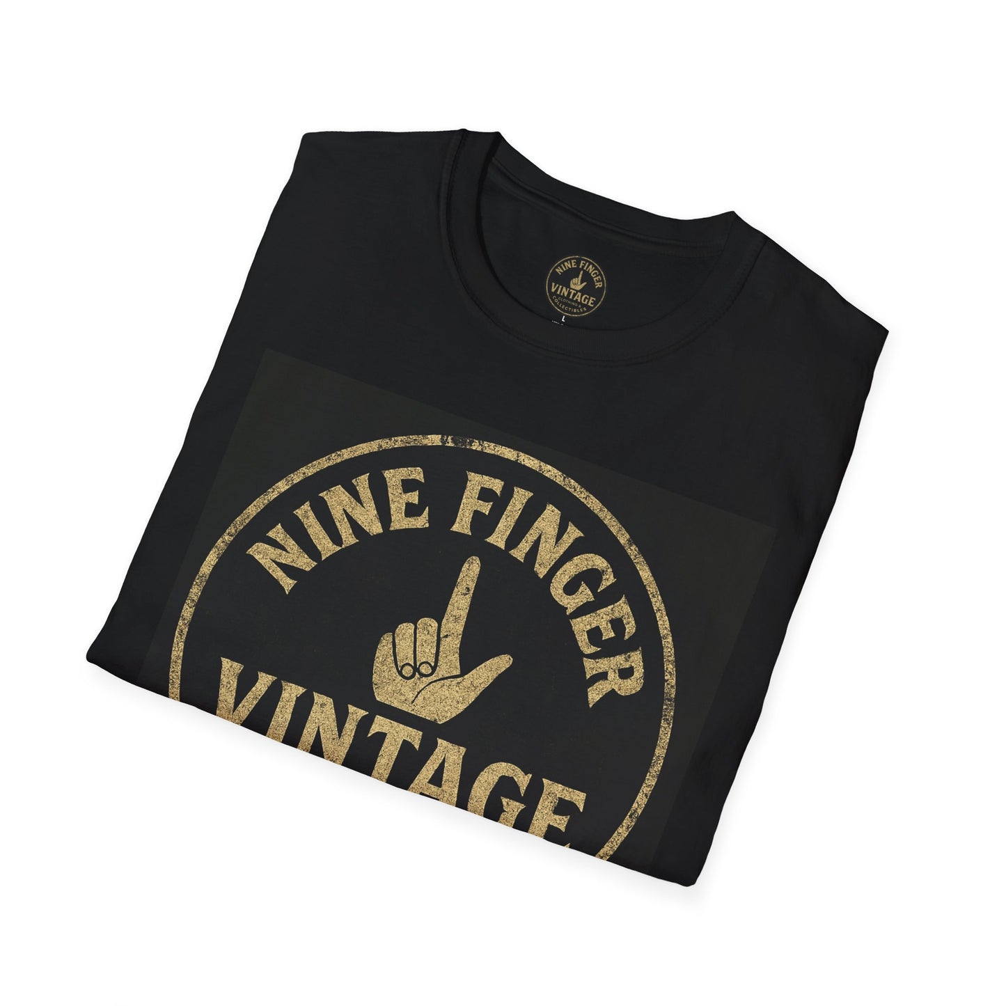 'Nine Finger Vintage' Graphic T-Shirt Retro Hand Logo Tee, BLACK ONLY