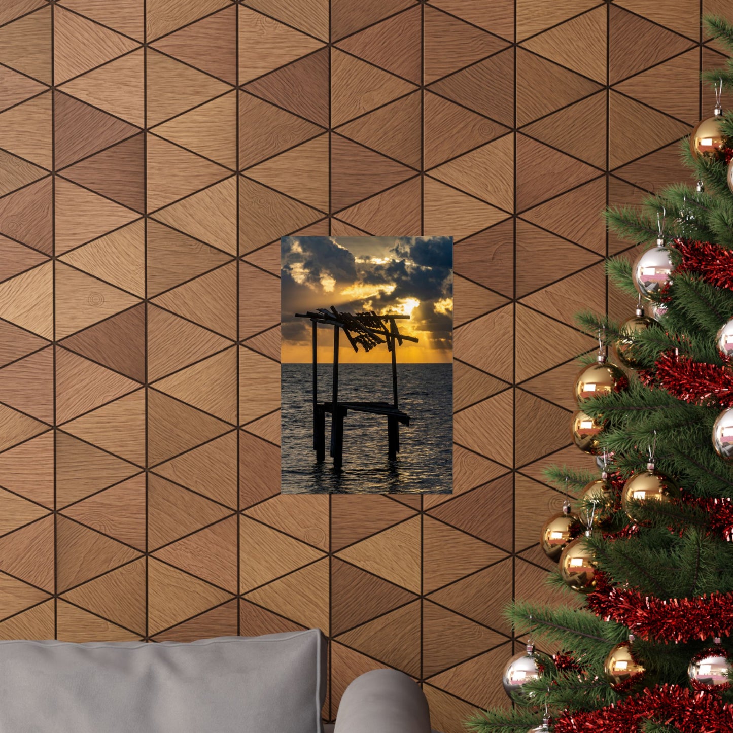 Sunset Pier Silhouette Poster | Matte Vertical Wall Art