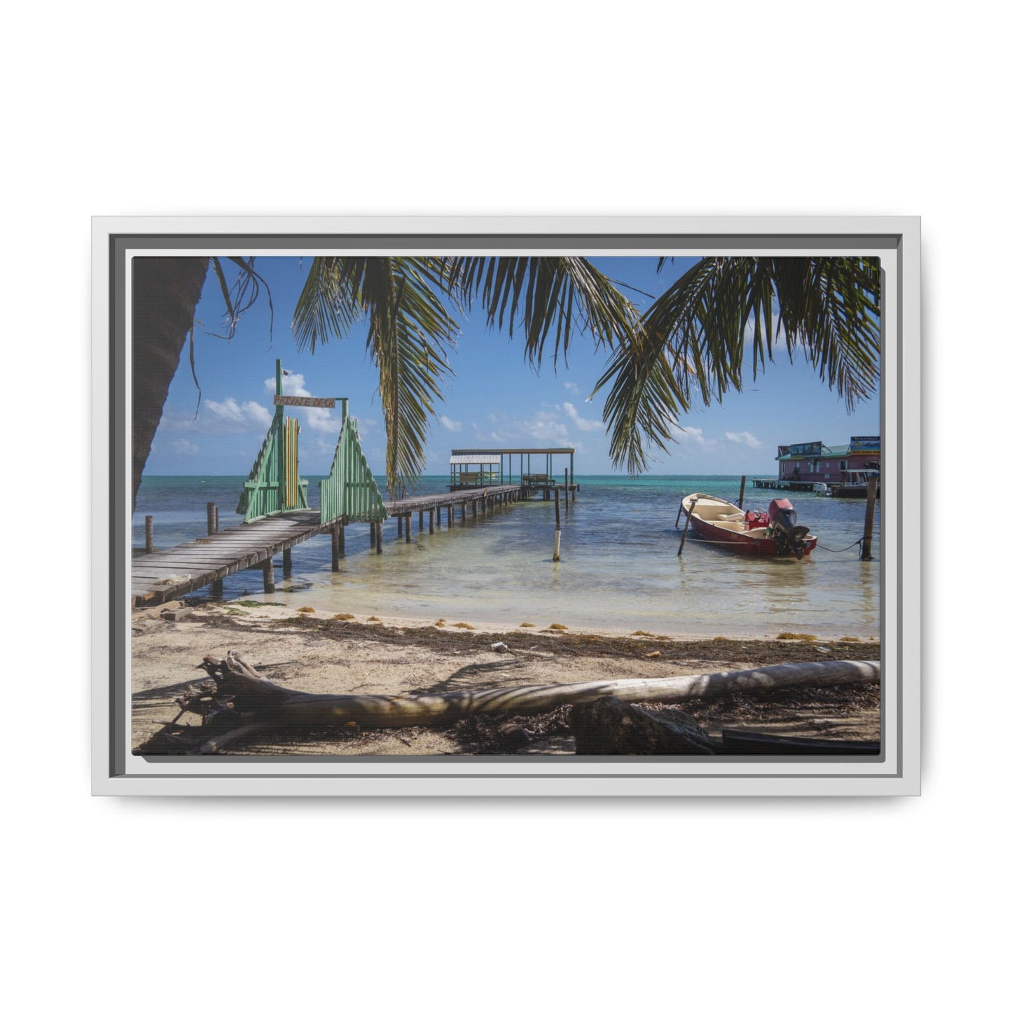 Caye Caulker Beach Canvas Print — Framed Matte Wall Art