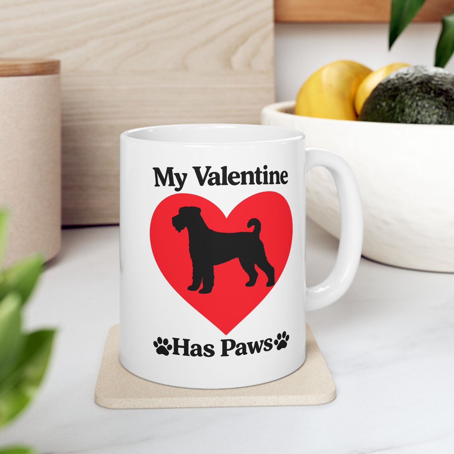 My Valentine Has Paws Airedale Terrier Valentine’s Day Mug (11oz, 15oz)