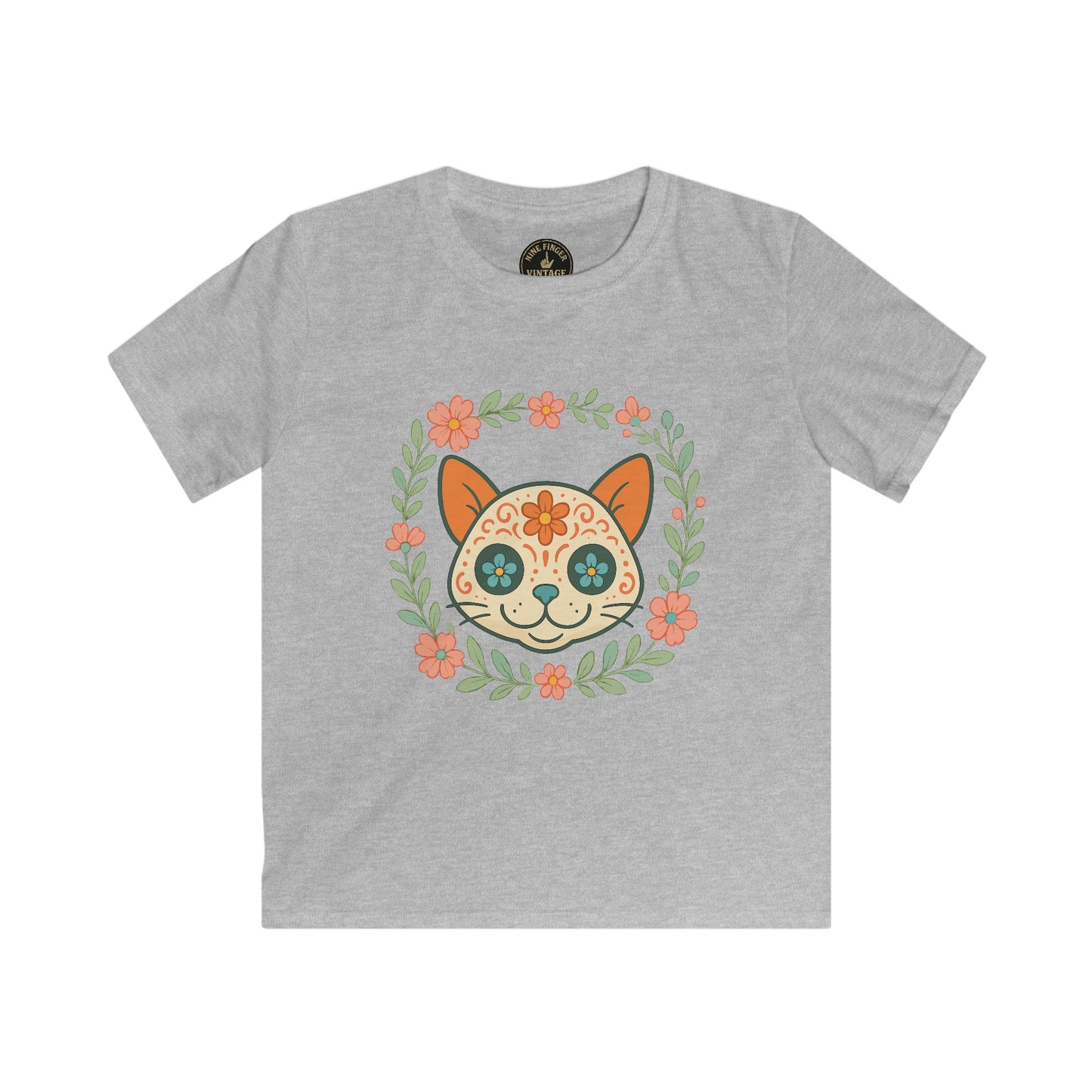 Kids Tee - Floral Sugar Skull Cat Graphic