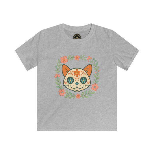Kids Tee - Floral Sugar Skull Cat Graphic