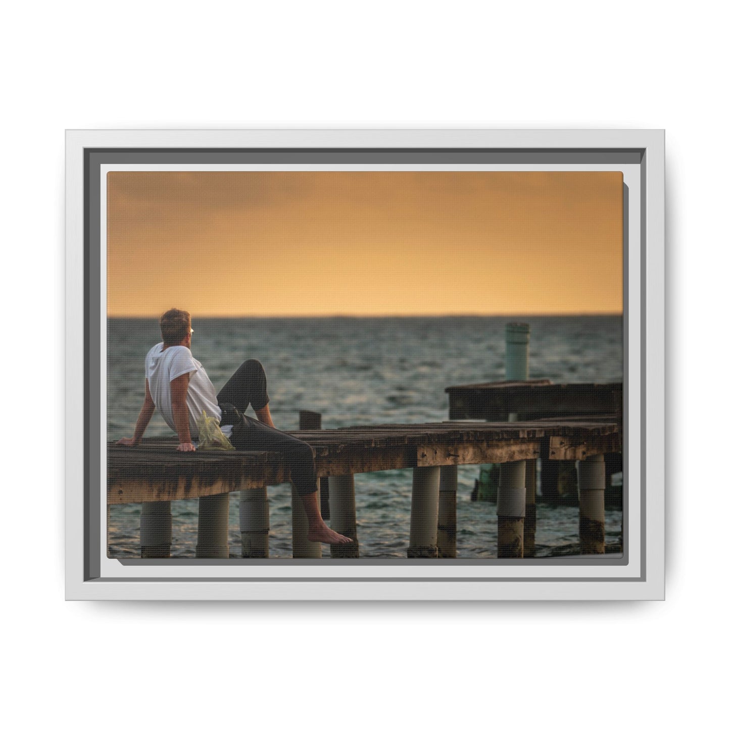 Sunset Pier Matte Canvas Framed Wall Art