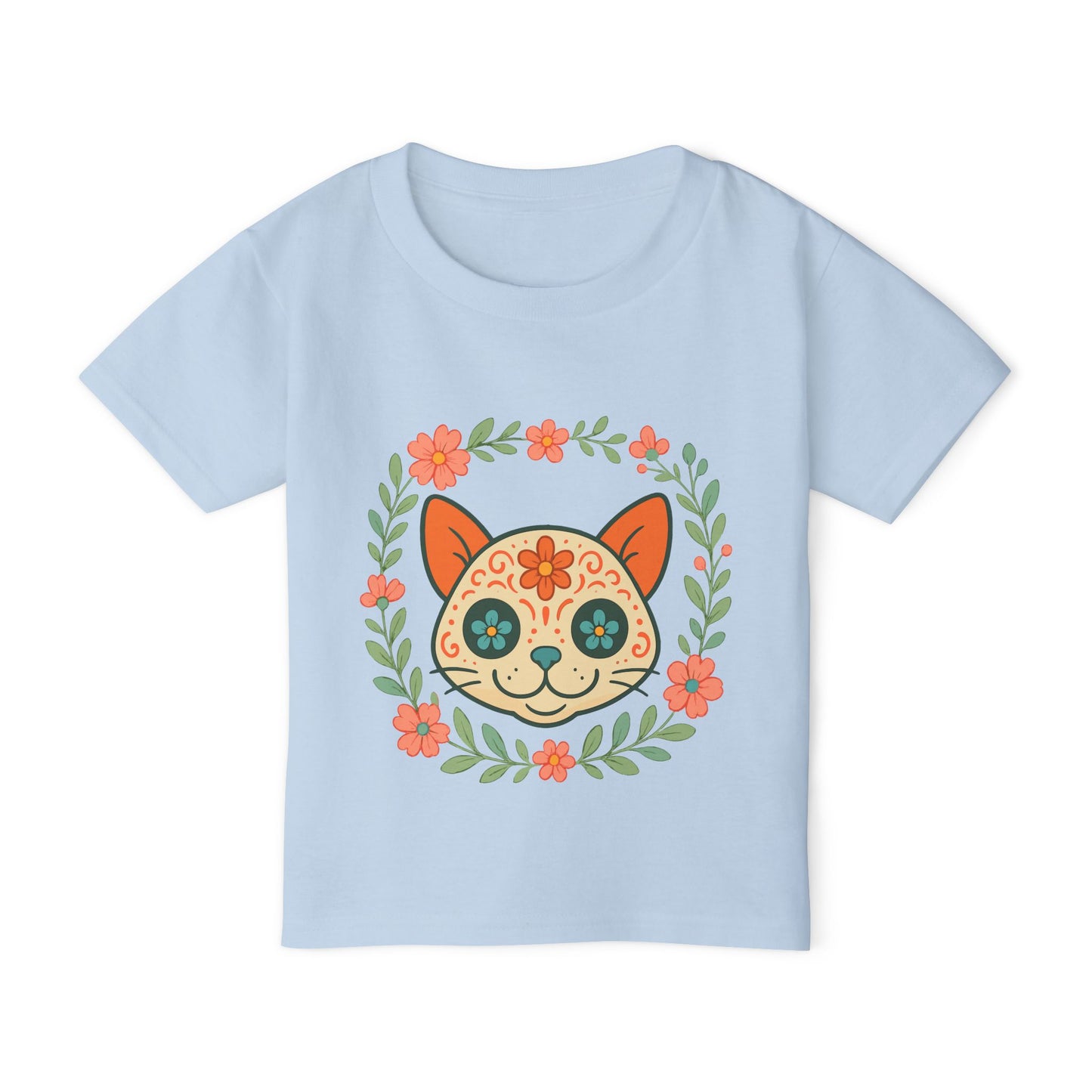 Sugar Skull Cat Toddler T-Shirt — Floral Day of the Dead Kids Tee