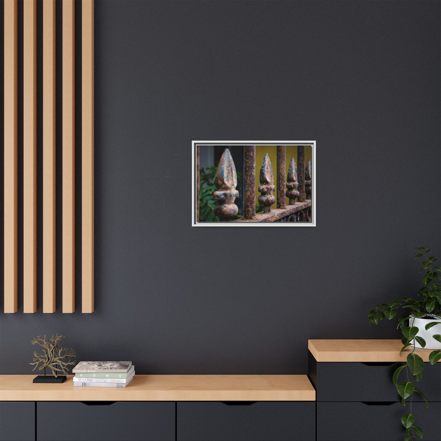 New Orleans Wrought Iron Matte Canvas Framed Wall Art — Rusted Iron Finials