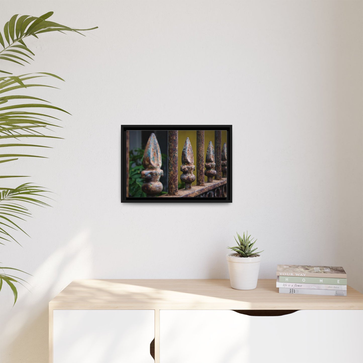 New Orleans Wrought Iron Matte Canvas Framed Wall Art — Rusted Iron Finials