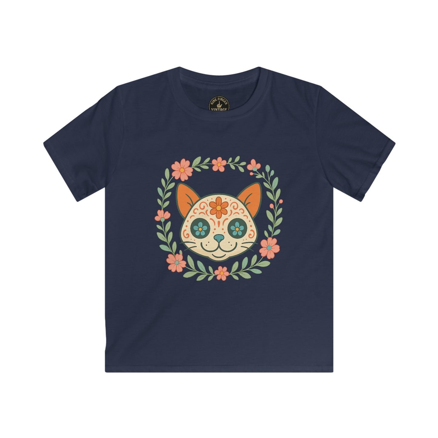 Kids Tee - Floral Sugar Skull Cat Graphic