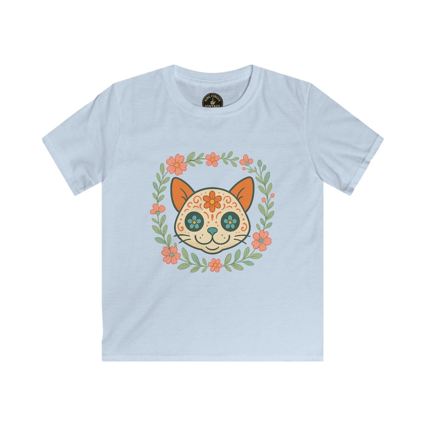 Kids Tee - Floral Sugar Skull Cat Graphic