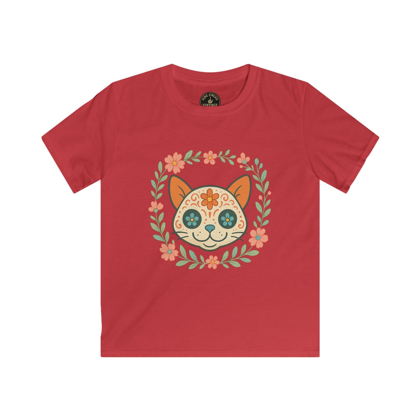 Kids Tee - Floral Sugar Skull Cat Graphic