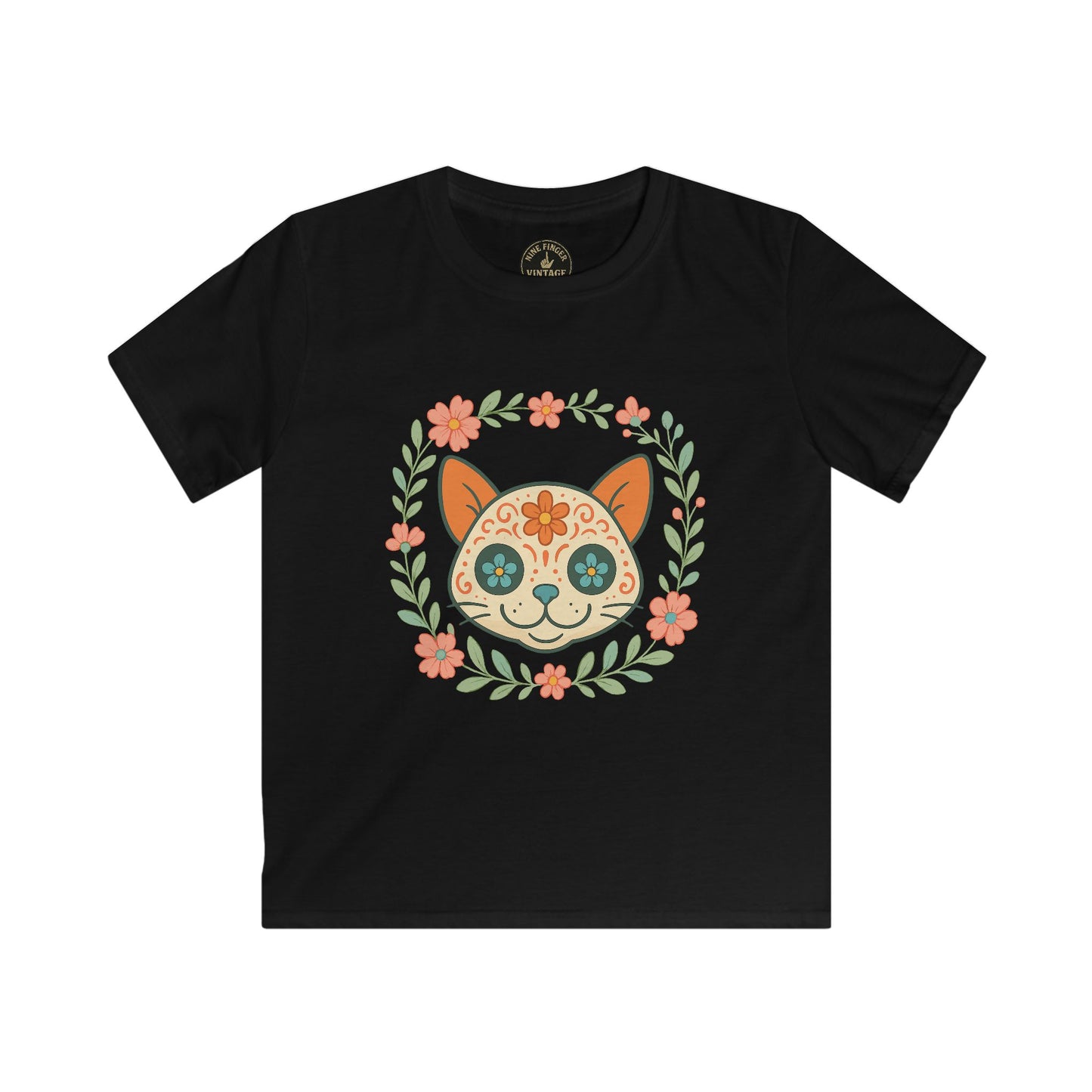 Kids Tee - Floral Sugar Skull Cat Graphic