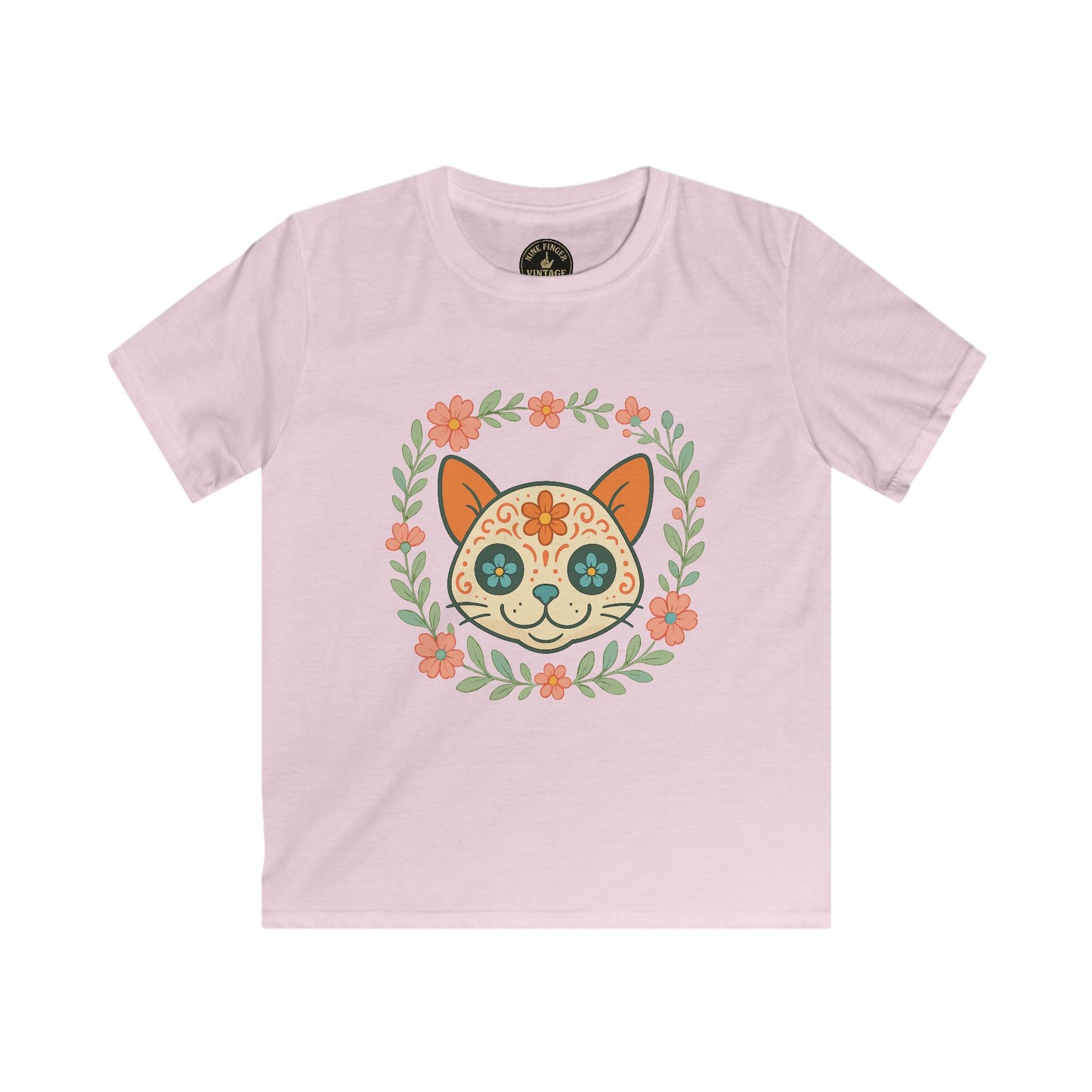 Kids Tee - Floral Sugar Skull Cat Graphic