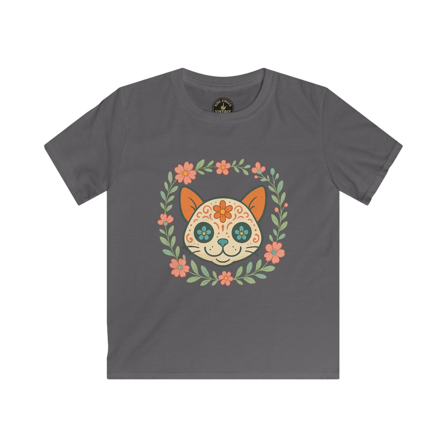 Kids Tee - Floral Sugar Skull Cat Graphic