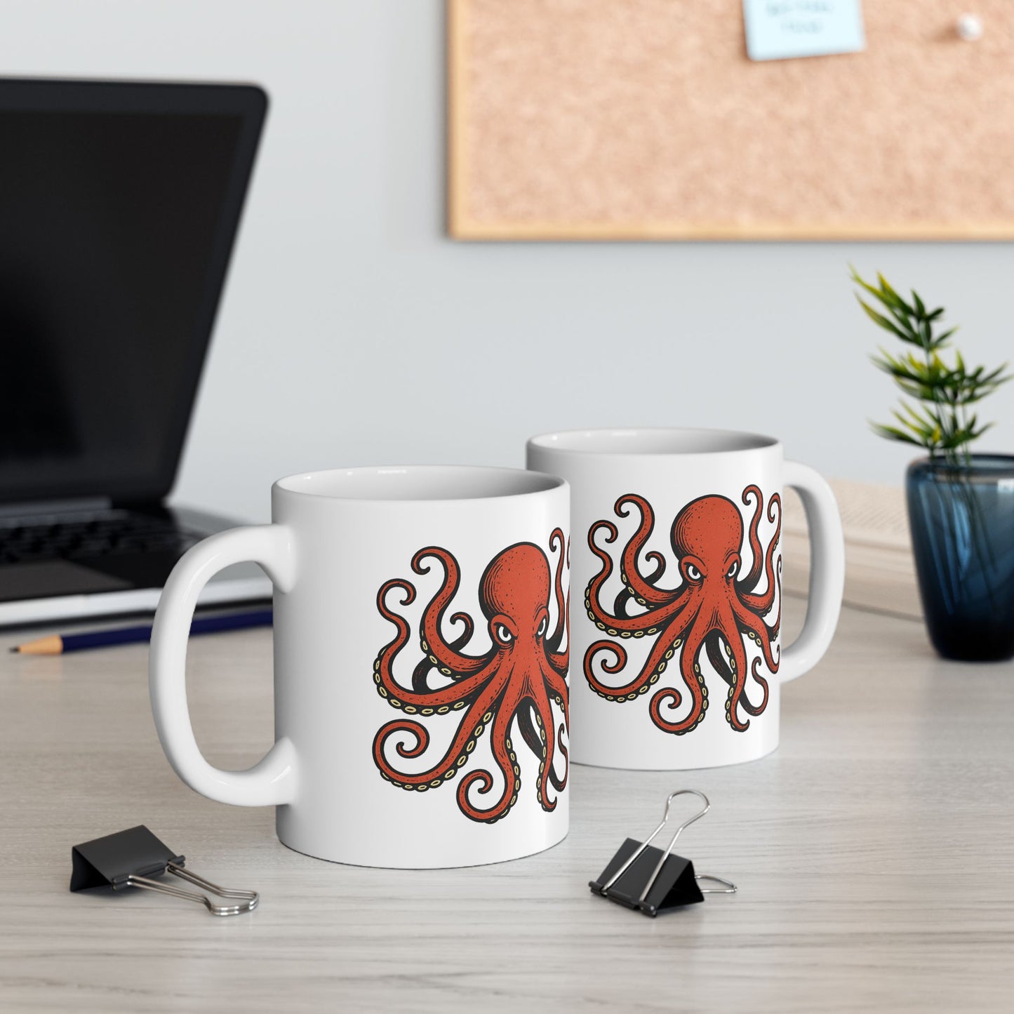 Octopus Ceramic Mug - Nautical Red Octopus Coffee Cup (11oz/15oz)