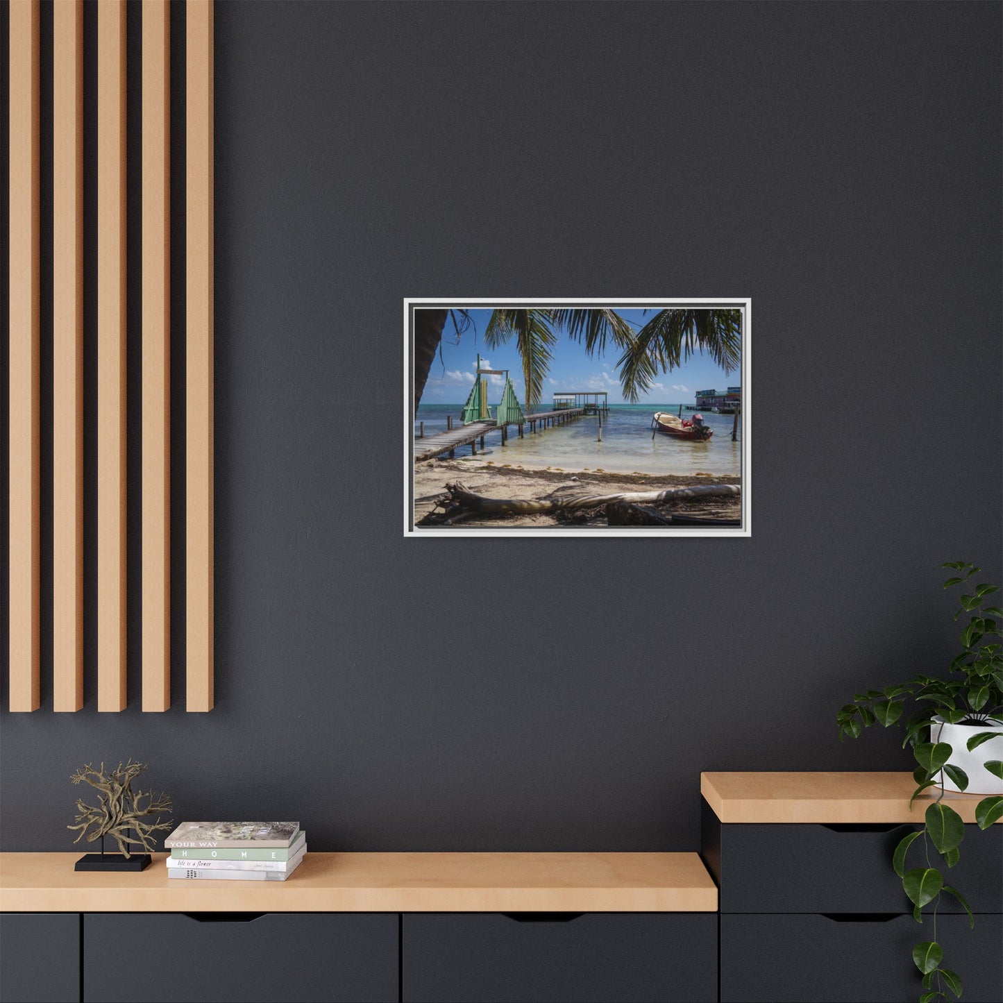 Caye Caulker Beach Canvas Print — Framed Matte Wall Art